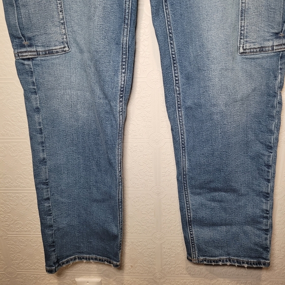AE Stretch Super High Waisted Ankle Straight Cargo Jean - Picture 4 of 14